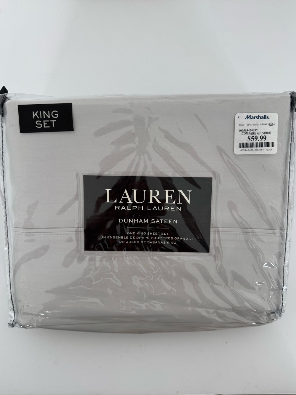 Lauren Ralph Lauren Dunham Sateen King ONE Flat Sheet ONLY Gray 300 TC NWT